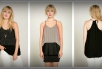 Quatre photos différentes d'une femme portant différents hauts de la collection 10 ans de création de Cokluch.