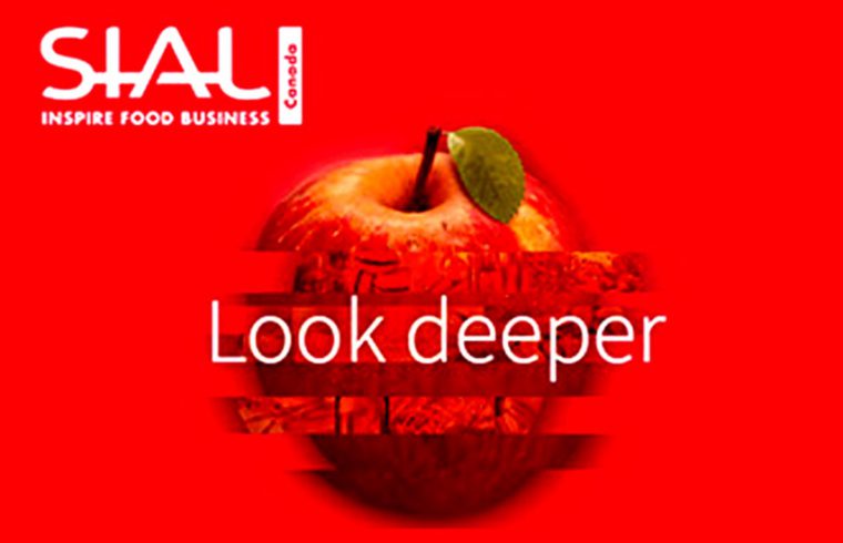 Une pomme rouge avec l'inscription "regardez plus profondément", dans une ambiance de salon réussie.