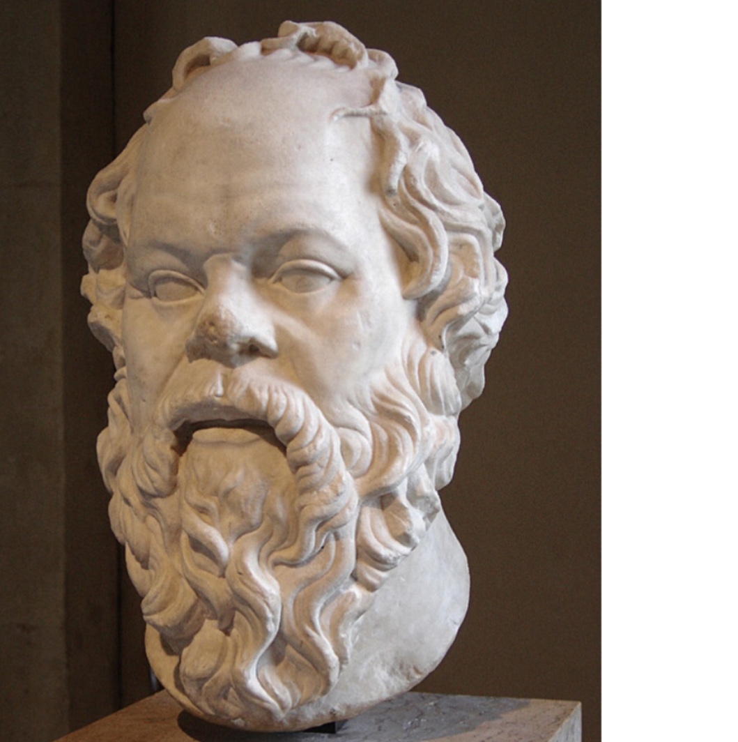 Un buste en marbre de Socrate barbu, incarnant la spiritualité et réalisé par une créatrice talentueuse.