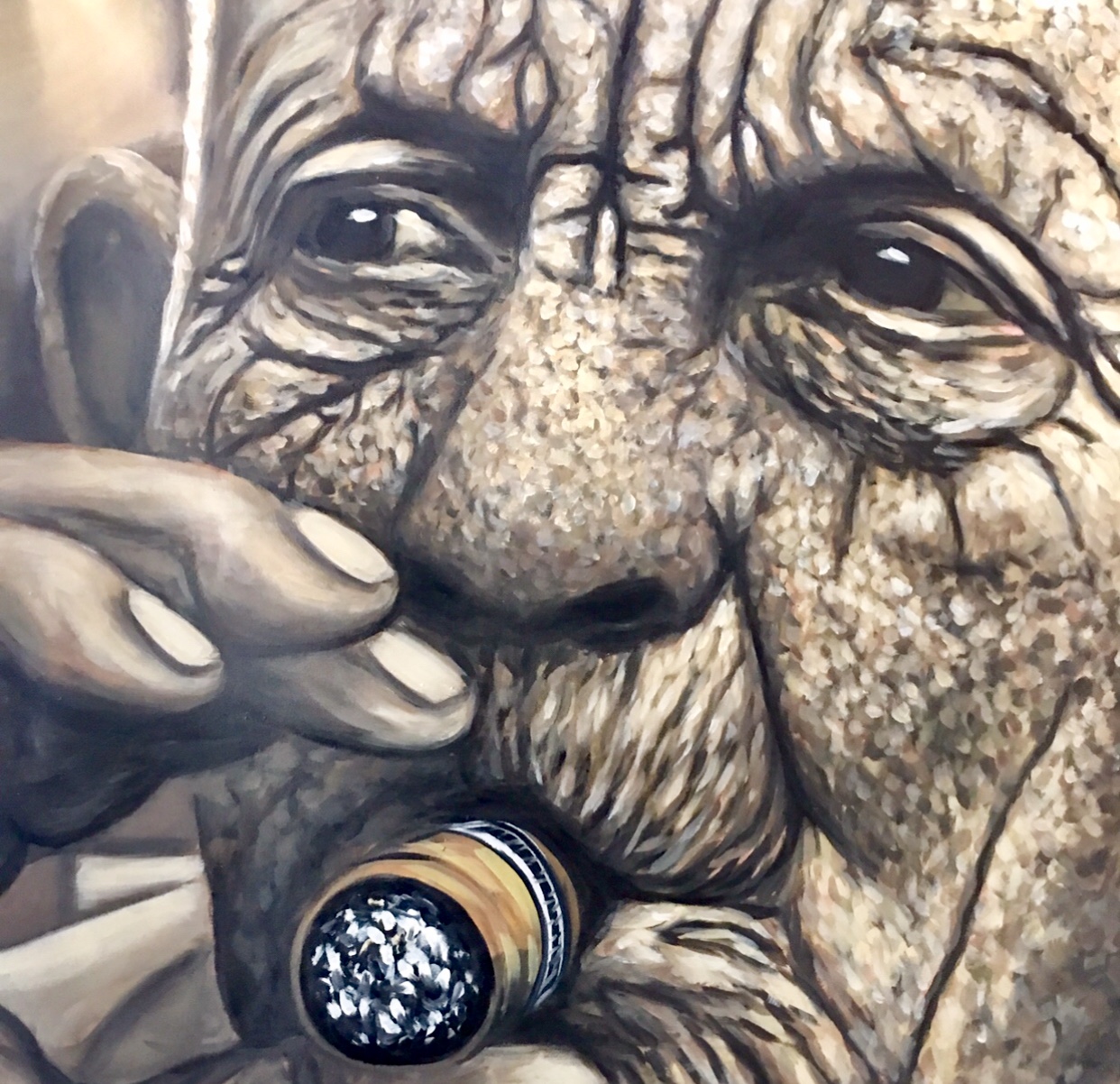 Un tableau d'un vieil homme fumant un cigare, réalisé par un artiste cubain.