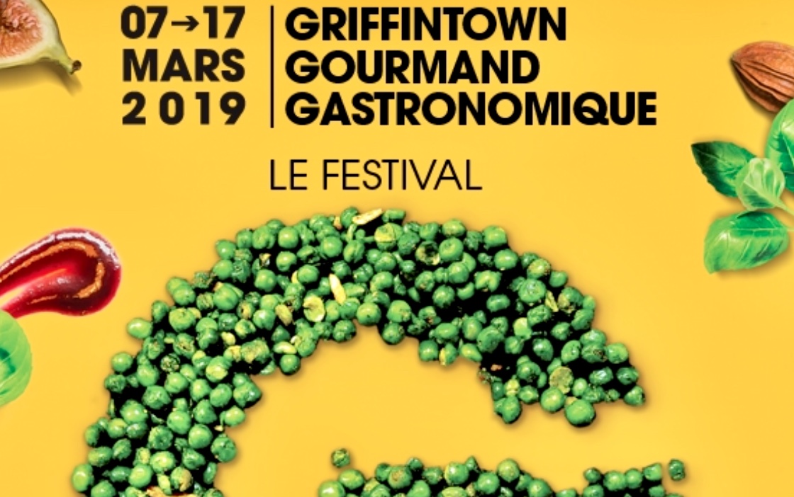 Une affiche pour le Festival G de Griffintown, mettant en valeur les délices gastronomiques de l'événement.