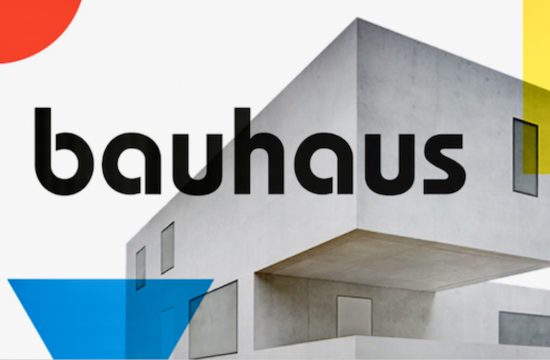Le logo avant-gardiste du Bauhaus est représenté sur un fond coloré.