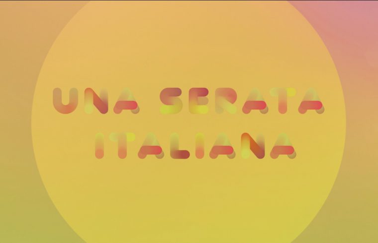 Un fond coloré avec les mots una serata Italiana, célébrant la FIFA.