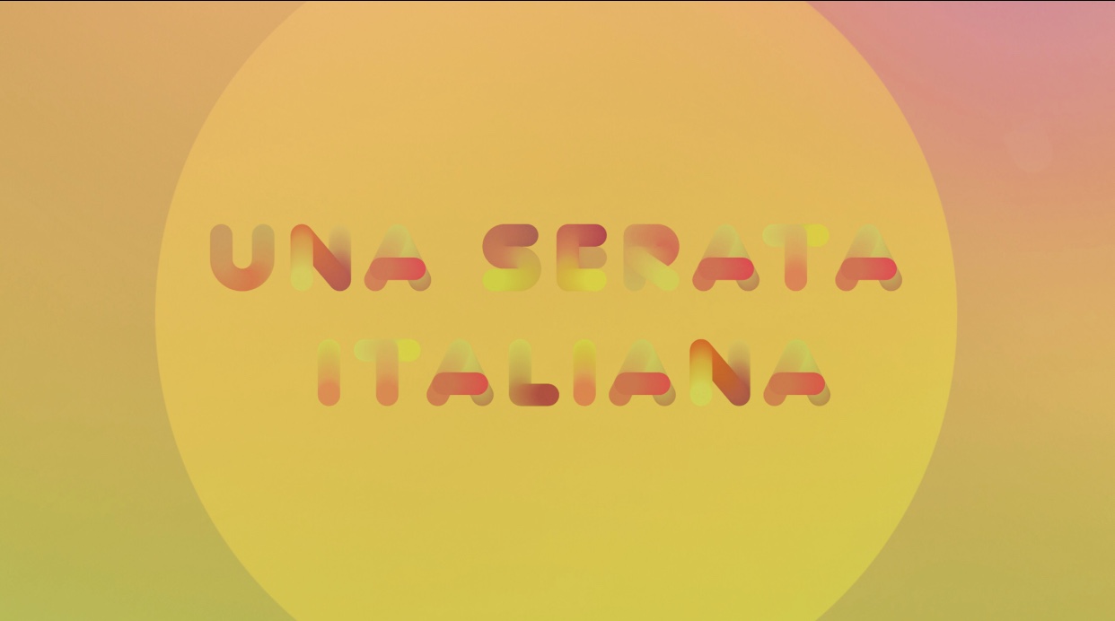 Un fond coloré avec les mots una serata Italiana, célébrant la FIFA.