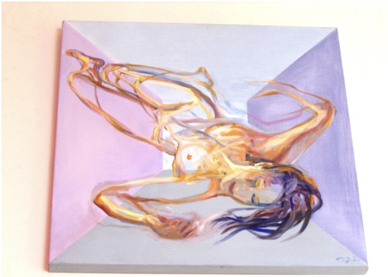 Une entrevue avec Marina Gavanski Zissis, artiste peintre, à propos de sa peinture captivante représentant une femme allongée dans une boîte.