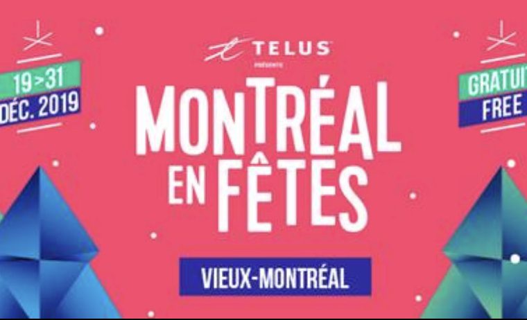 Une bannière rose célébrant Montréal en fêtes et capturant l'esprit de l'événement.