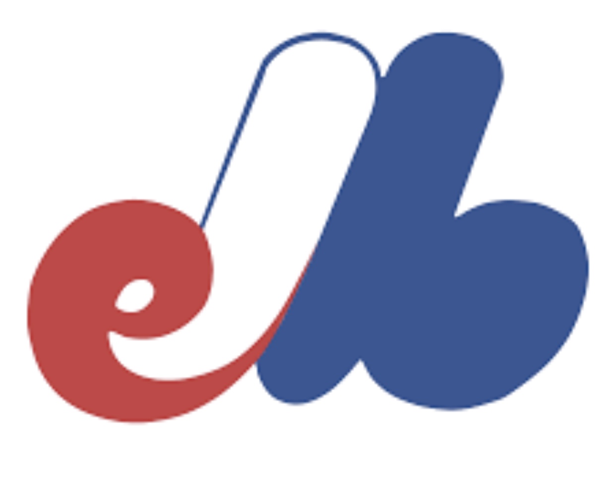 Un logo "Les Expos" bleu et rouge avec la lettre b.