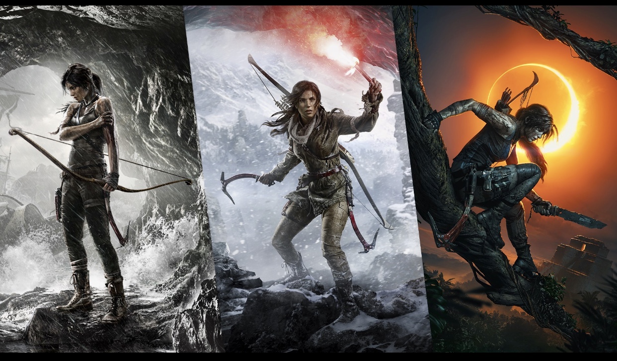 Les jeux vidéo Tomb Raider sont affichés sur un fond noir.