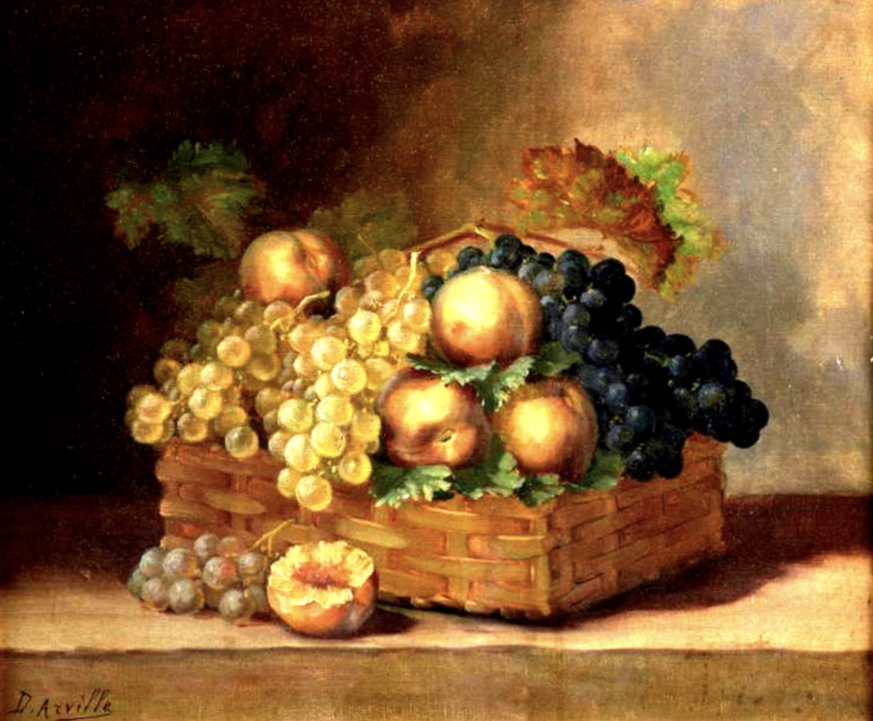 Un tableau Gatronomie représentant des fruits dans un panier.