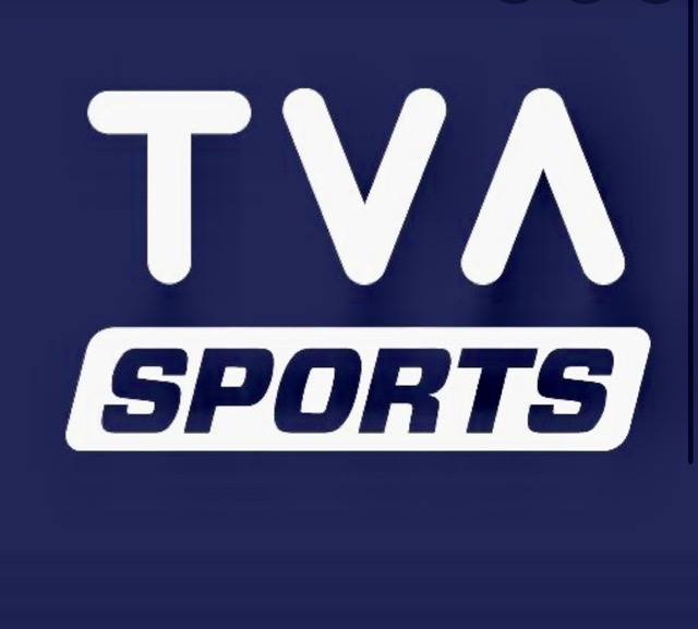 Un logo TVA Sports bleu et blanc.