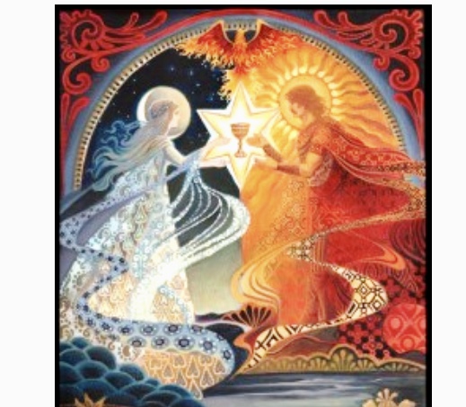 Un couple de femmes tenant une étoile à la manière de la Philosophie spirituelle.