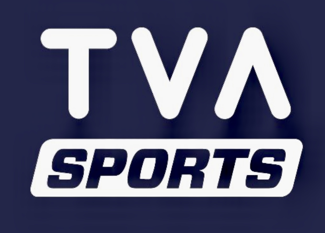 Logo TVA Sports sur fond sombre.
