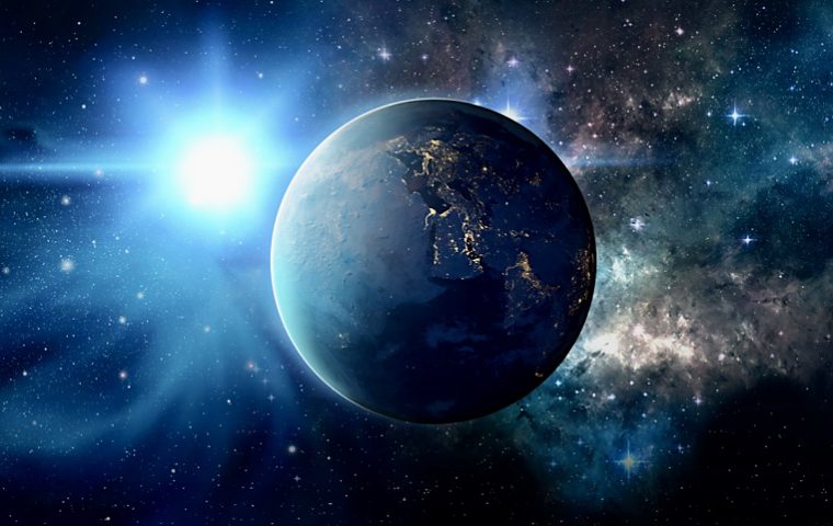 Une image représentant le lien profond entre la philosophie et la terre dans l'espace, incarnant des aspects spirituels.