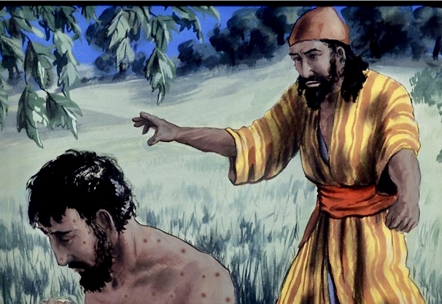 Une peinture philosophique représentant un homme désignant un autre homme dans un champ.