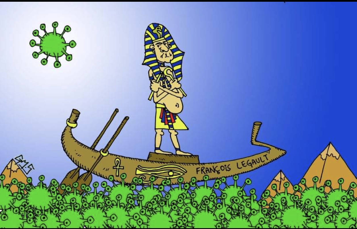 Caricature d’un Égyptien sur un bateau.