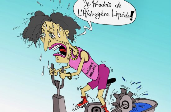 Caricature d’une femme faisant du vélo d’exercice.