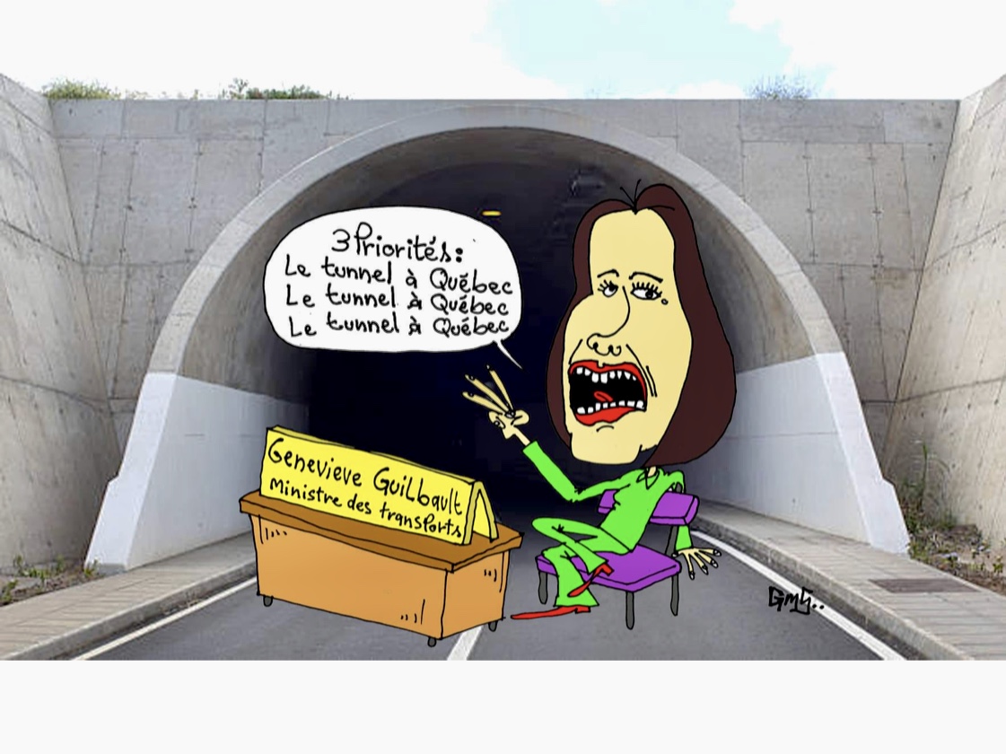 Une caricature d'une femme assise devant un tunnel.