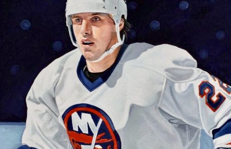 Une peinture d'un joueur de hockey des Islanders de New York.