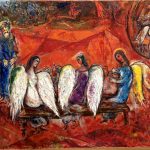 Un tableau de Chagall représentant des anges assis sur un banc au coeur de Nice.