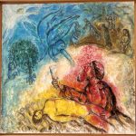 Un tableau de Chagall représentant un homme sur un lit avec un oiseau dans le ciel, capturant l'essence du Coeur de Nice.