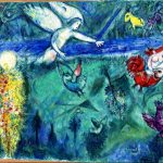 Une estampe sur bois Chagall représentant un ange et un oiseau au coeur de Nice.