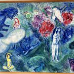 Un tableau de Chagall représentant une femme et un homme dans un jardin du Coeur de Nice.