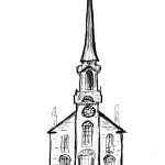 Un croquis d'une église avec un clocher par Stéphane Despatie.
