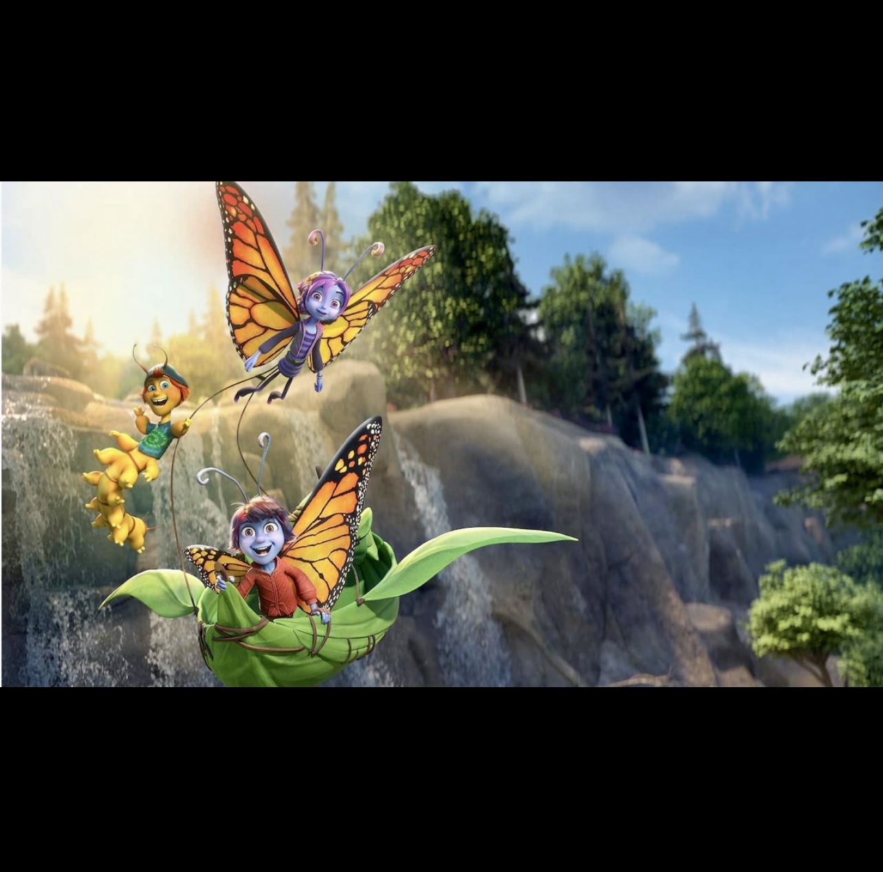 La légende du papillon : Un groupe de papillons survolant gracieusement une cascade, envoûtant tous ceux qui sont témoins de leur danse enchanteresse.