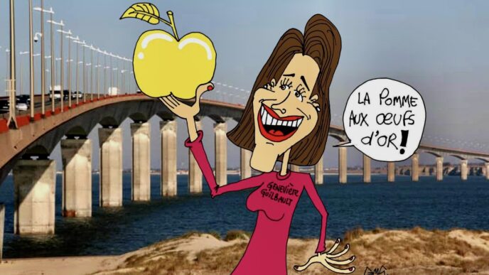 Geneviève Guilbault. La pomme aux oeufs d'or. Caricature de Ghalem