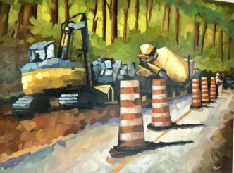 Scène de réparation d'une rue de l'artiste peintre Hélène Renaud. Crédit photo @Alain Clavet.
